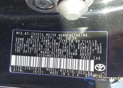 2025 Toyota Corolla Le z USA, uszkodzony, nr VIN 5YFB4MDEXSP256214